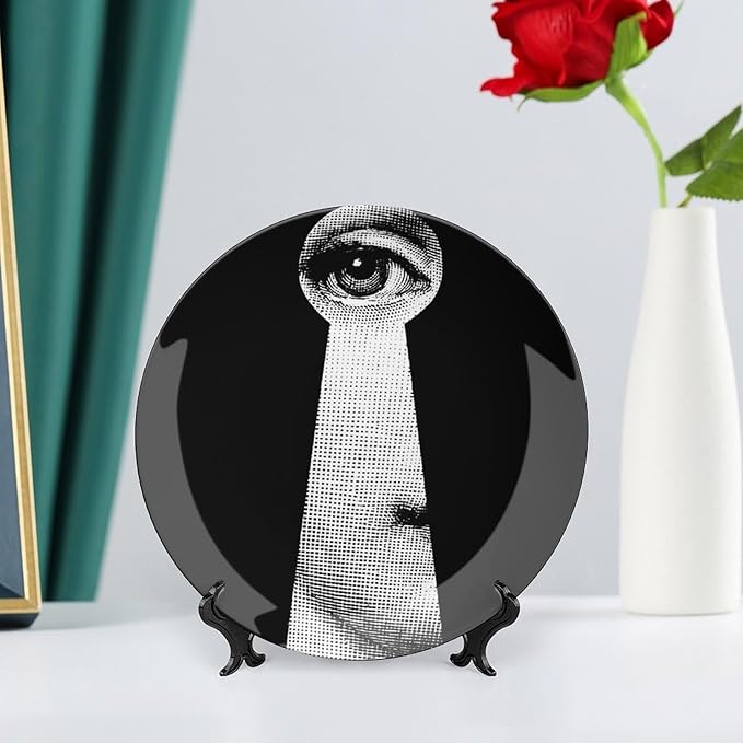 Lina Cavalieri Plate, Wall Decorative Plate, Mysterious Face Plate Wall Hanging Decoration,Including Bracket and Special Spring Hook, 8inch, Style2
