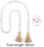58in Wood Bead Garland with Tassels, Farmhouse Rustic Country Decor Prayer Boho Wall Hanging Decoration (Whitewash)