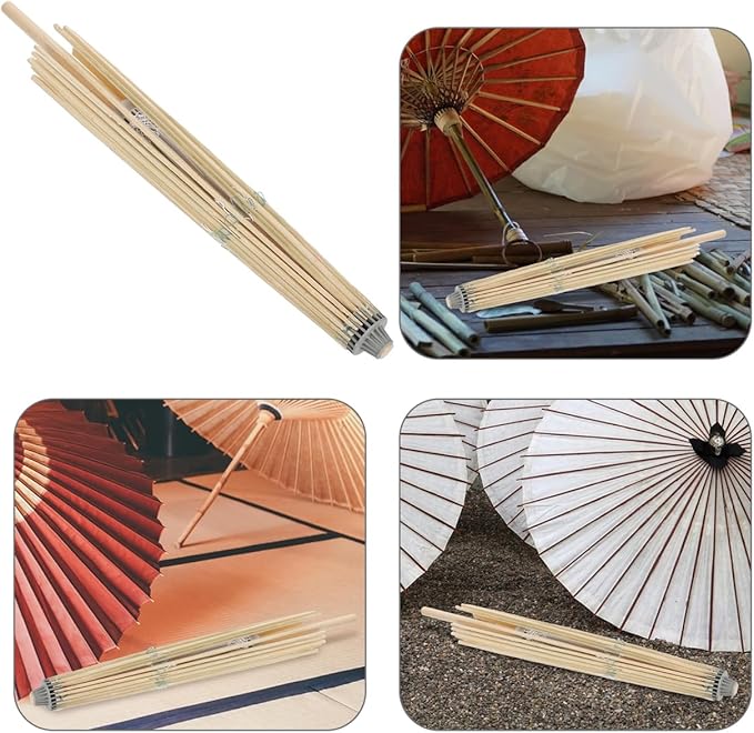 Cabilock Paper Umbrella Frame Replacement Bamboo Stand for Oiled Paper, 32 Inch Parasol DIY Repair and Stage Decor Durable Folding Umbrella Skeleton Holder