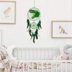 Basumee Dream Catcher for Kids Feather Dream Catchers Handmade Home Decor Wall Hanging with Double Ring for Nursery Bedroom Boys Room, Green Dinosaur
