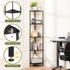 Yoobure Corner Shelf Stand, 5-Tier Bookshelf, 65" Tall Shelves for Bedroom, Living Room, Narrow Display Bookcase, Black with Display Shelves for Office