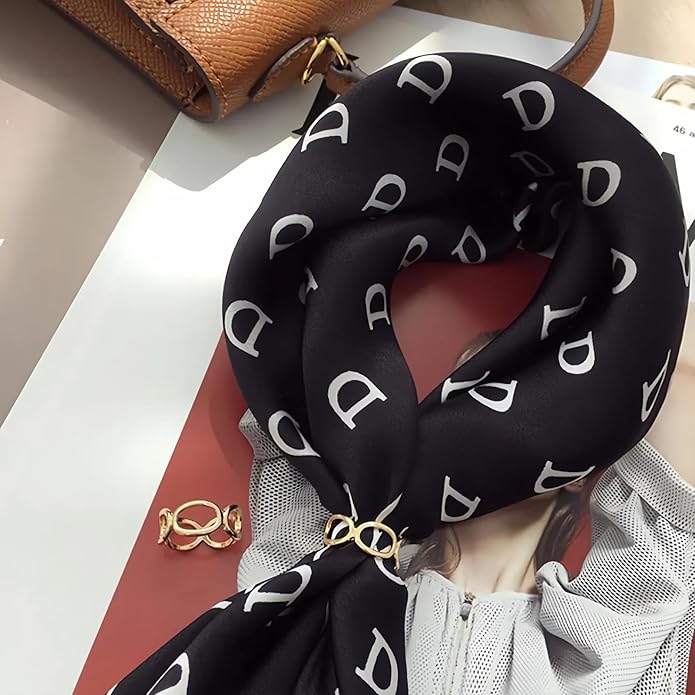 SYWDUDUCLT Scarf Ring for Women's Shawl, Silk Neckerchief, Tshirt, Gold/Sivler, S/M/L, 2 Pcs