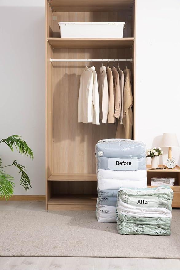 Vacuum Storage Bags for Clothing - NeatNest 6 Pack Large Cube/Box-Shaped Compression Bags for Comforters, Blankets, Bedding & Clothes, Vacuum or Hand Press, Airtight & Reusable, PE+PA Material