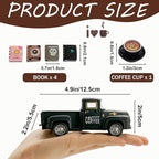 Coffee Bar Decor Vintage Mini Metal Pickup Truck Decor with Book Accessories for Coffee Station, Farmhouse Tiered Tray Tabletop Decorations for Home Kitchen, Office, Cafe