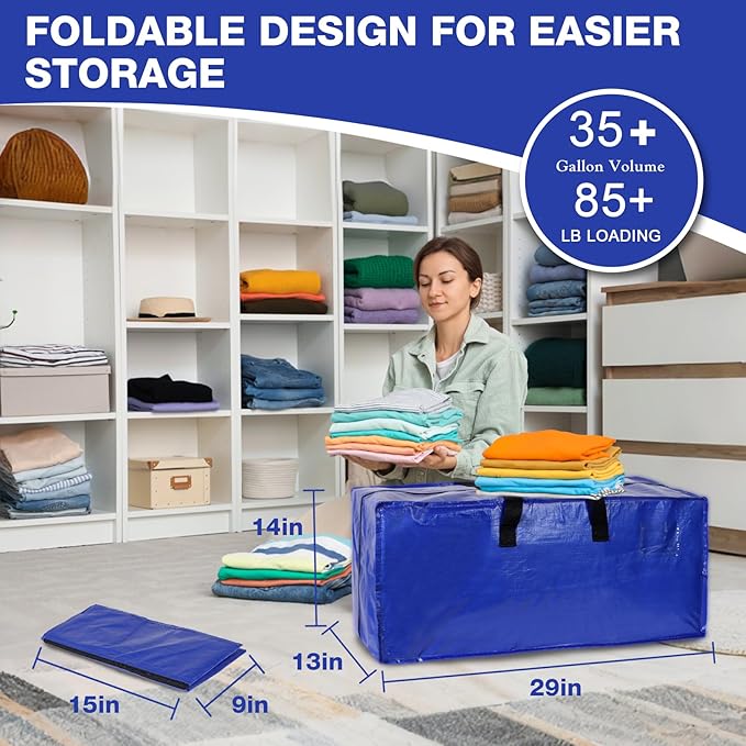 8 Pack Reusable Moving Bags Heavy Duty Backpack Straps Big Plastic Storage Totes for Camping Travel Home RV Woven Foldable Luggags Moving Bags for College Student Dorm Room Essentials 93 L 25 Gallons