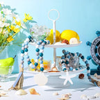 Janinka 2 Pcs Farmhouse Seashell Bead Garland with Tassels Decorative Beads Decor Nautical Farmhouse Tiered Tray Decorations Set Coastal Garland for Home and Kitchen, Wooden Beads(White)