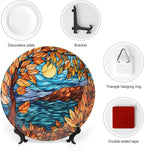 Stained Glass Design Fall Maple Tree Night Decorative Plates Home Decor Ceramic Plates, Fall Season Dinner Plates Display for Living Room, Kitchen, Gifts for Thanksgiving, 7 Inch