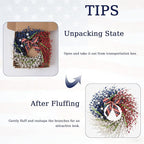 22 Inch Large Patriotic Wreath with Flag Bow, Red White Blue Forsythia Flowers & White Stars, Memorial Day 4th of July Front Door Decor