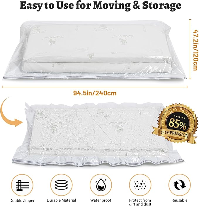 2pcs Mattress Vacuum Bag 94.5x47.2inch Space Saver Vacuum Storage bags,Oversized Vacuum bag Twin Mattress Vacuum Bag King Mattress Vacuum Sealer Bag for Memory Foam Mattress Moving Shipping Storage