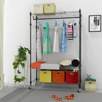 BATHWA Rolling Garment Rack with Adjustable Wire Shelf, 3 Tired Clothes Rack including 1 Clothes Hanging Bar, 1 Roating Hanger Hooks - Hold Up to 400Lbs (Black, 1Rod 1Hook)