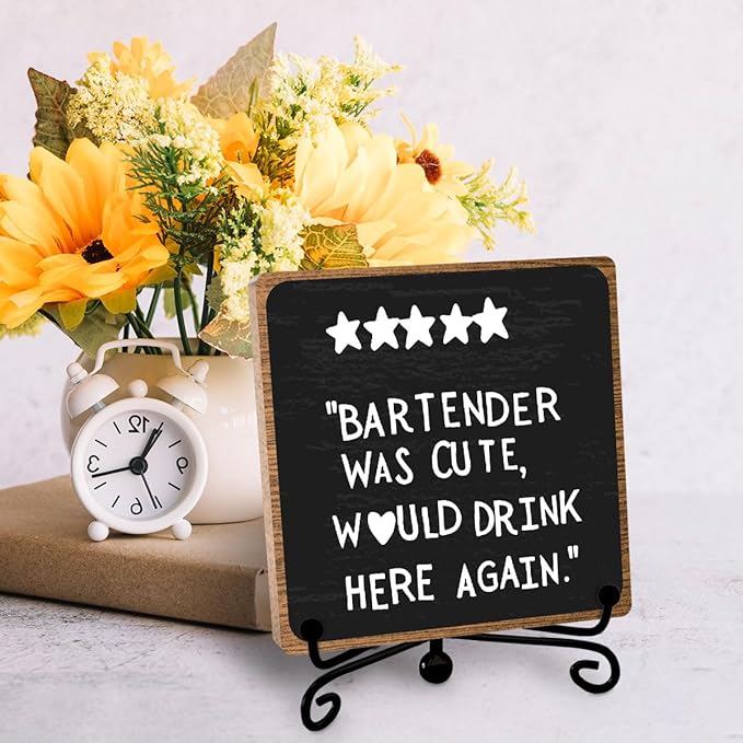 Funny Home Bar Plaque, Wooden with Stand, Bar Table Decorations, Desk Shelf Decor Supplies