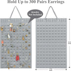 Hanging Earrings Organizer, Wall Earring Holder with 2 Hooks, Holds Up To 300 Pairs, Compact Design, Soft Material-Silber Grey