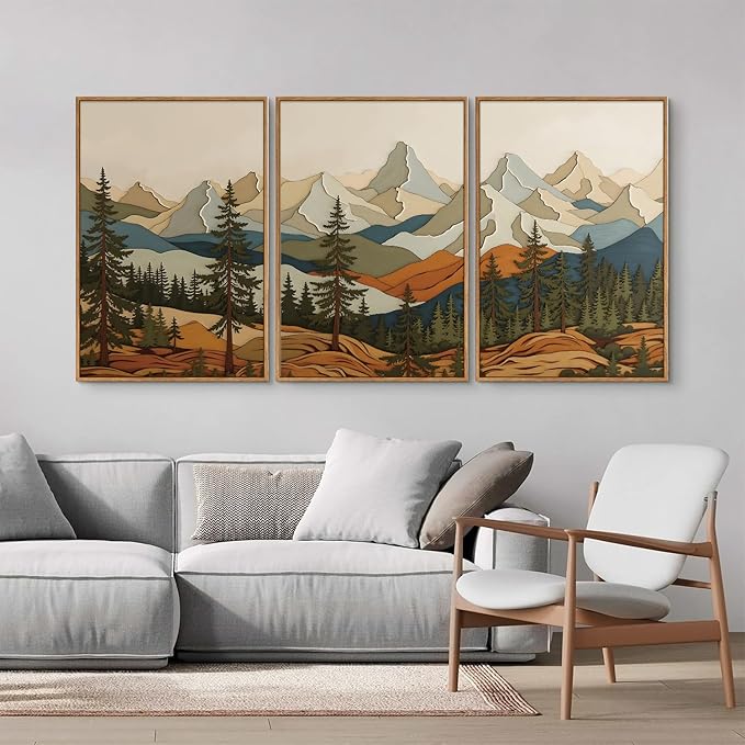 SIGNINART Vintage Mountains Framed Canvas Wall Art, Wooden Forest Wall Decor, Green Wood Pine Trees Wilderness Artwork, Natural Ridge Landscape Art Paintings for Living Room Bedroom Office 16"x24"x3