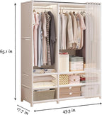 Portable Closet,Portable Closets for Hanging Clothes,Japanese Style Wardrobe with 2 Hanging Rods,6 Storage Shelves,43.3" L x 17.7" W x 65.1" H,White