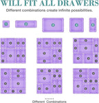 16 PCS Drawer Organizer Set, 5 Varied Size Bathroom and kitchen Drawer cabinet organizer Trays, Clear Storage Bins for Makeup, Jewelry, Utensils and Gadgets, Purple