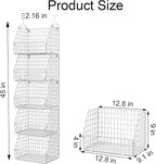 Hanging Closet Organizer and Storage, Clothes Hanging Shelves Wire Baskets for Clothing Sweaters Purse Handbags Shoes White 5 Tier