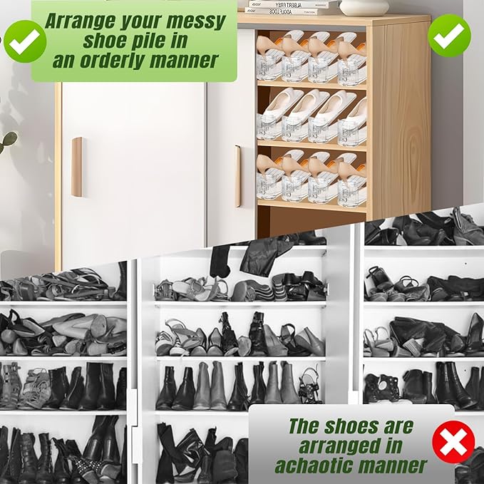 Shoe Slots Organizer,20 PACK Transparent Shoe Stacker Adjustable Shoe Slot Organizer Space Saver Shoe Rack Holder Shoe Storage Organizers for Closet,Transparent