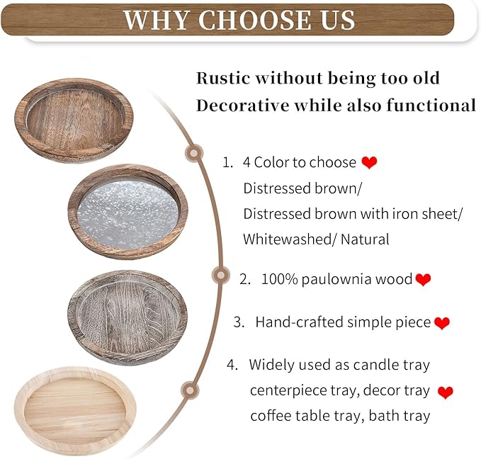 Hanobe Wood Decorative Tray：Set of 2 Round Unfinished Wooden Craft Trays DIY Ottoman Serving Tray Centerpiece Candle Holder Trays for Kitchen Countertop Crafts Art Home Decor Montessori Activity