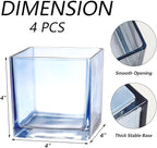 Square Glass Vases Set of 4, 4"x 4"x 4" Flower Vases for Centerpieces, Blue Glass Vase for Flowers, Small Vase for Wedding, Party, Home Office Decoration