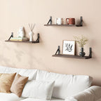 YGEOMER Brown Floating Shelves for Wall, 16.5 Inch Farmhouse Wall Shelves for Bedroom, Bathroom Storage, Living Room and Kitchen Decor (Set of 6 Brown)