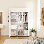 VTRIN Wardrobe Closet, 41.7 Inch Wide Portable Closets for Hanging Clothes with 1 Hanging Rod, 6 Shelves, 6 Pockets, Clothes Rack with Cover Portable Wardrobe Closet for Bedroom, Dorm, White
