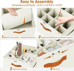Shoe Organizer for Closet, 2-Pack Foldable Shoe Storage Box with Adjustable Dividers & Clear Cover, Fits 16 Pairs, Beige, Durable and Space-Saving