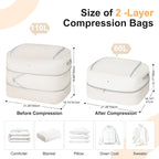 Comforter Storage Bag - 110L Large Capacity Blanket Storage Bags 2-Layer Ultra Space Saving Self Compression Organizer, Washable Compression Bags for Storage Comforter Blanket, 6-Pack, Beige