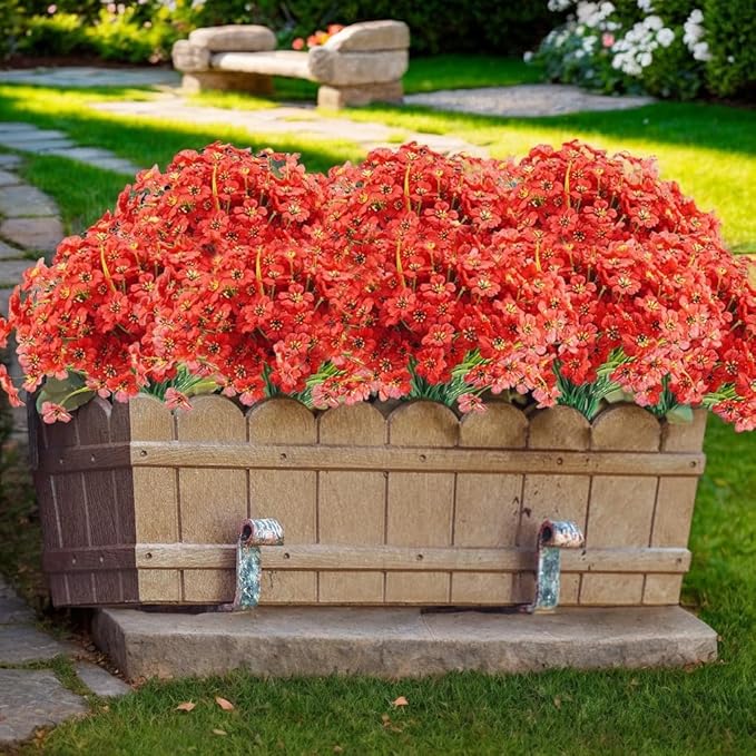 12Pcs UV Resistant Artificial Flowers Artificial Violet Outdoor Decor Realistic Faux Plants Silk Flowers No Fade for Patio Hanging Baskets Garden Pots Farmhouse Yard (Big Red)