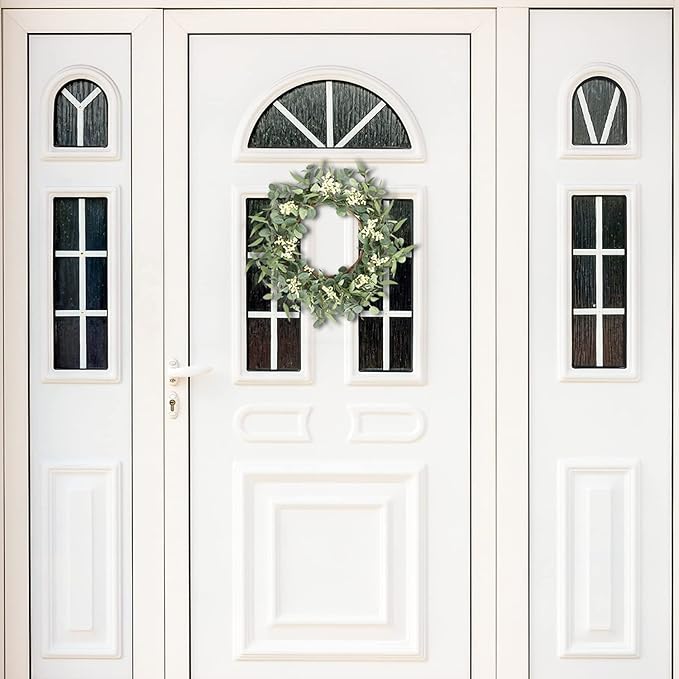 Pinkpum 16'' Eucalyptus Wreath for Front Door, Porch, Window - Green Decor for Home, Farmhouse - Spring, Summer, Fall, All Seasons