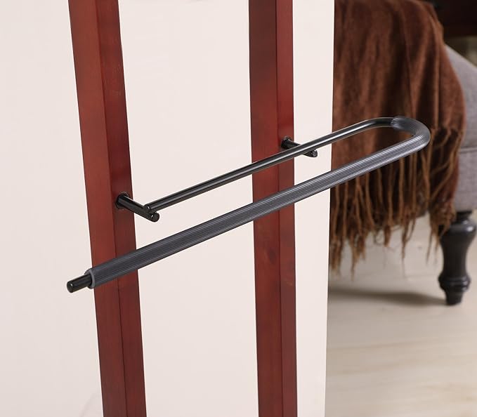 Proman Products Lancaster Suit Valet Stand VL16141 with Tray, Contour Hanger, Trouser Bar, 17" W x 12" D x 42" H, Mahogany