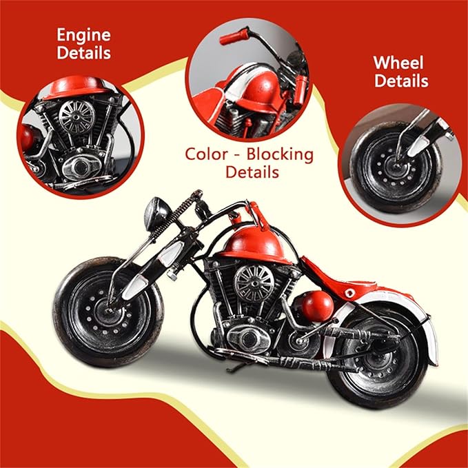 Vintage Motorcycle Model Decorative Collectible - Handmade Retro Iron Motorcycle Figurine Decor Art for Vintage Home Office Decor