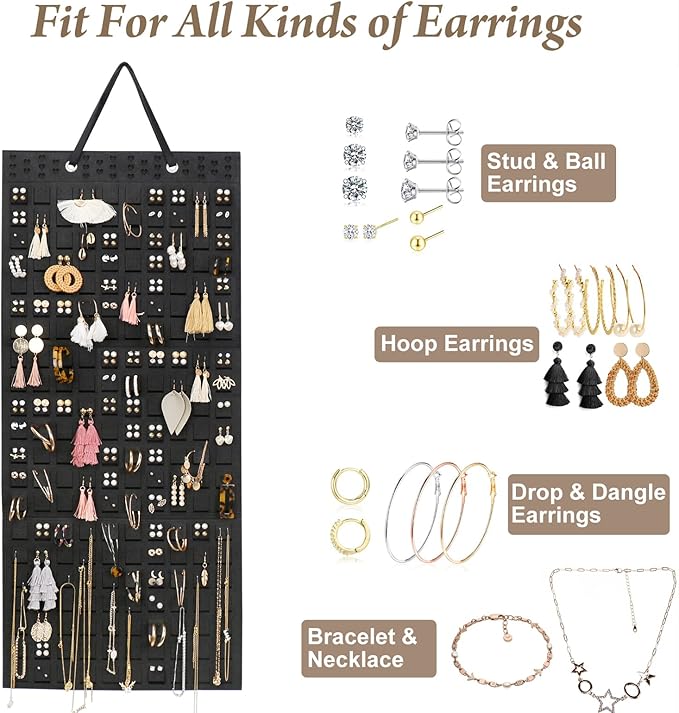 Extra Large Earring Organizer - Wall Mount Earring Holder for Up to 420 Pairs, Hanging Jewelry Organizer for Women & Girls