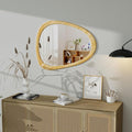 22.5" x 17.5" Irregular Wall Mirror, Natural Wooden Framed Asymmetrical Wall Mirror for Living Room Bedroom Bathroom Entryway, Modern Decorative Hanging Hook