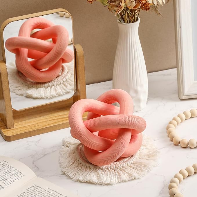 Yalikop 3 Link Wood Knot Decor Rustic Home Décor Accents Hand Carved Coffee Table Decoration, Boho Chain Link Decoration, Modern Shelf, Rustic Objects for Home Living Room Bedroom(Pea-Pink)
