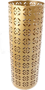 Zerodis Large Round Hollow Design Metal Umbrella Holder, Stylish Gold Finish Steel Umbrella Stand for Entryway, Home Office, and Outdoor Use (M)