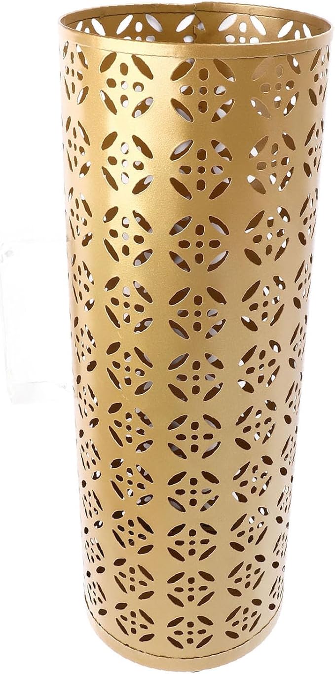 Zerodis Large Round Hollow Design Metal Umbrella Holder, Stylish Gold Finish Steel Umbrella Stand for Entryway, Home Office, and Outdoor Use (M)
