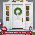 22 Inch Boxwood Wreath for Front Door Realistic with Welcome Sign Faux Easter Green Preserved Boxwood Wreaths Outdoor Spring Wreaths for Front Door Outside for Porch Farmhouse Wall Home Decor