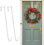 2 Pack Wreath Hangers for Front Door,14 Inch Wreath Hanger Hook for Front Porch Decor,Metal Over The Door Hooks Hanger for Halloween Fall Christmas Decorations Outdoor Indoor Home Decor,White