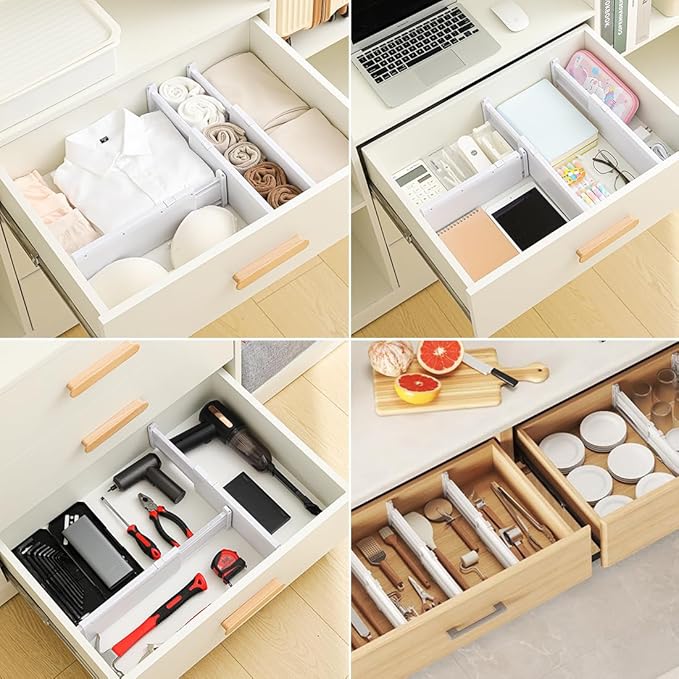 Drawer Dividers for Clothes 4" High 10.9"-18" Expandable Dresser Drawer Organizer Plastic Separators for Kitchen 3 Pack