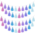 WILLBOND 4 Pieces Valentine's Day Tassel Garland for Classroom Wall Decor Boho Pastel Garland Cotton Tassel Banners for Party School(3.1 Inch,Purple Colors)