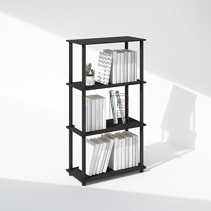 Furinno Turn-N-Tube Book Shelf, 4-Tier Bookshelf, Bookcase with Multipurpose Compact Display Rack, 11.6 x 23.6 x 43.2, for Living Room, Bedroom, Home Office, Americano/Black
