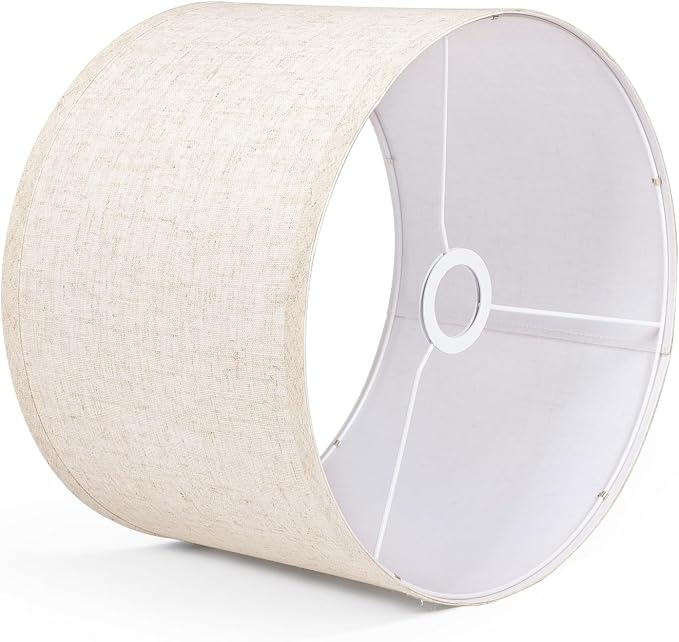 OUTON Beige Drum Lamp Shades for Floor Lamps, 11" Top x 11" Bottom x 9" High, Easy to Assemble, Replacement Linen Lampshades for Table Lamps & Bedside Lamps (1.65" Spider)