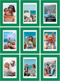 Vittanly 4x6 Picture Frames Set of 9, Shatter Resistant Plexiglass, Display 3.5x5 Pictures with Mat or 4x6 without Mat, Photo Frames for Wall or Tabletop, Engineered Wood, Green