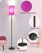 Floor Lamp, Pole Lamp with Foot Switch, Modern Standing Lampshade, Minimalist Freestanding Lamp (Bulb Not Included), for Living Room, Bedroom ETL Listed, Pink Purple and Black Z07LD05