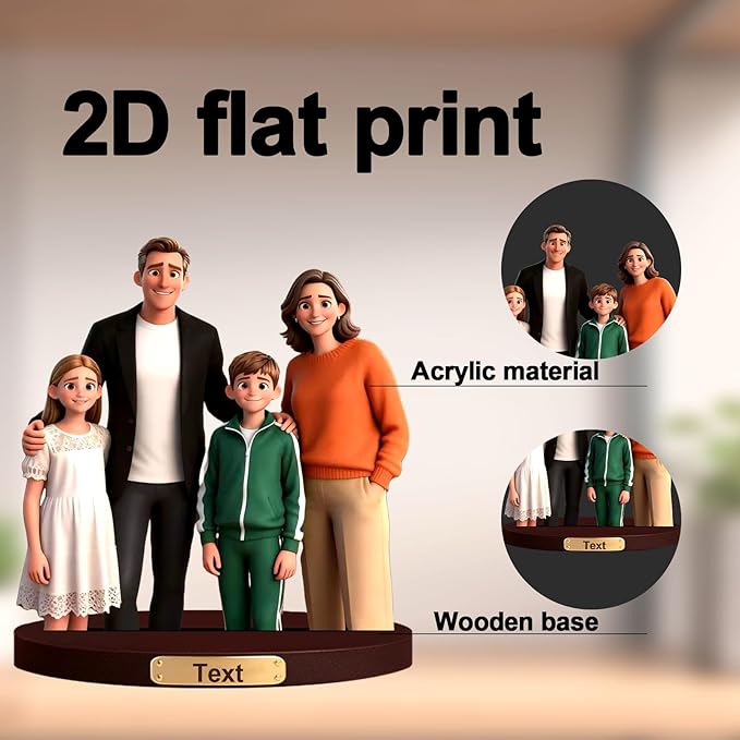 Personalized 3D Effect Family Figurine Custom Cartoon Photo Desktop Ornament Home Office Bedside Table Decoration From Your Photos Office Desk Photo Frame Gift'S For Husband And Wife (Family cartoon)