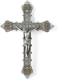 BC Catholic Crucifix Wall Cross, 12"H Jesus Christ Home Decor, Religious Gift, Vintage Silver Color Finish, Renaissance Sculpture Hand-painted by Buildclassic