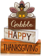 Lineshading 4 Pcs Fall Decorations for Home Wooden Turkey Decor Thanksgiving Table Centerpiece Fall Tiered Tray Decor Rustic Wooden Turkey Block Sign for Autumn Harvest Party Table Kitchen Shelf