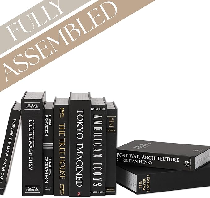 ORITZIO Oversized Set of 9 Faux Books with Hidden Storage (Black), Fashion Books, Coffee Table Accessory, Bookshelf Decor, Home Staging