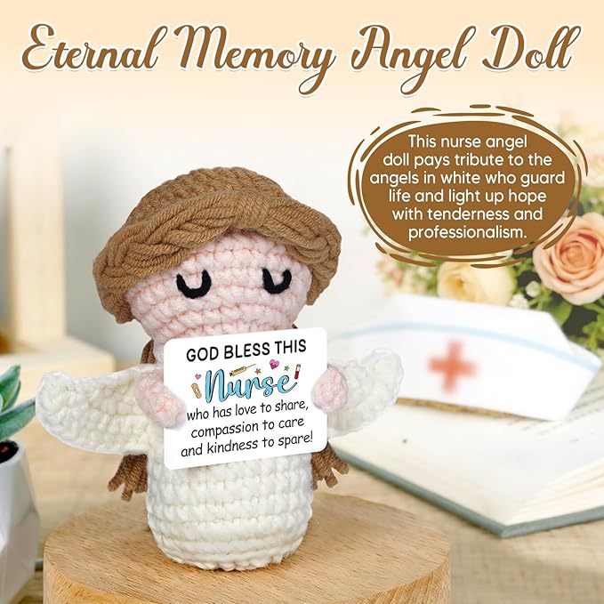 Nurse Gifts - Positive Crochet Angel - Nurse Week, Retirement Gifts, Birthday, Appreciation Gift for RN Registered Practitioner, LPN, Nursing School Graduation - Bulk Gift for Hospital Staff
