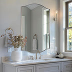 ANDY STAR 30"x48" Scalloped Mirror，Brushed Nickel Rectangle Bathroom Mirror with Curved Edge Stainless Steel Metal Frame, Large Wall-Mounted Mirror for Bathroom, Entryway (Horizontal/Vertical)
